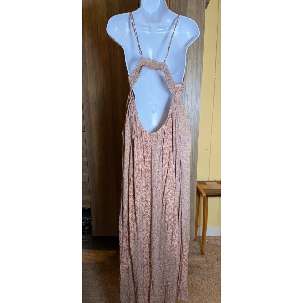 422. Free People Boho Floral Sequin Embellished Maxi Dress Pink Boho Open Back - Picture 5 of 8